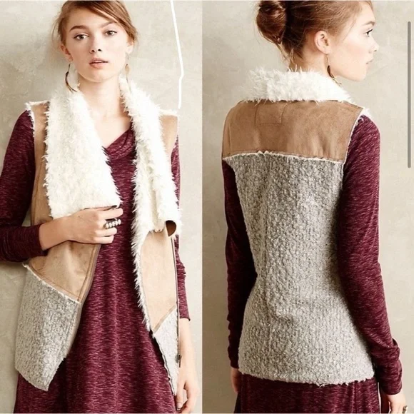 Anthropologie Saturday Sunday Shearling Tan Vest - Picture 7 of 7